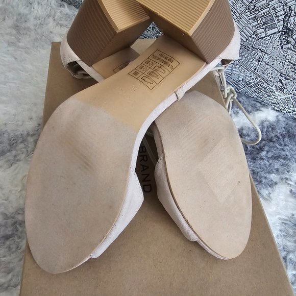 Light Pink Suede Lace Up Tassel Block Heel Sandals - Picture 4 of 5